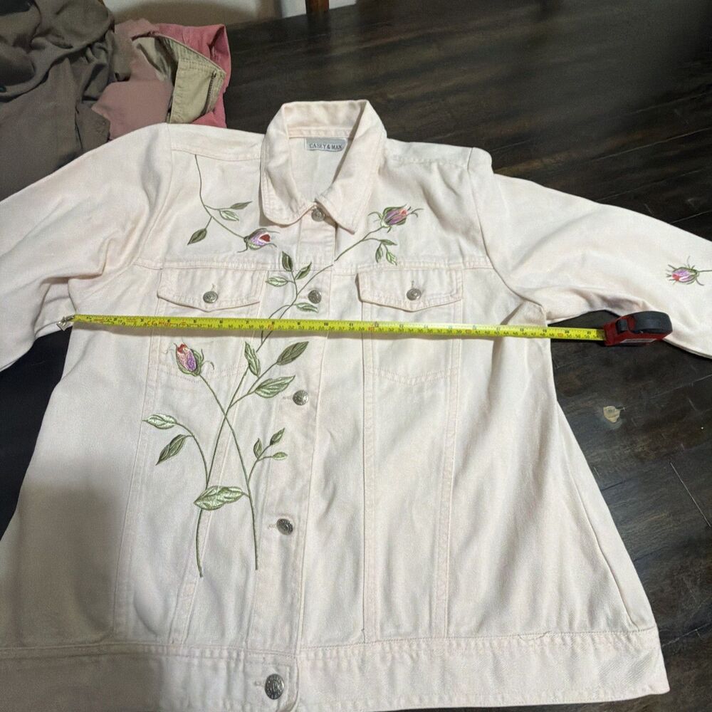 Casey & Max Embroidered Floral Denim Blue Cotton Jacket Women Size Large - Picture 4 of 8